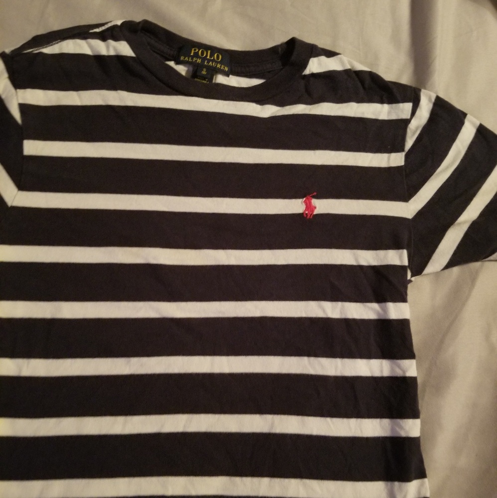 Boys blue and white stripe Polo